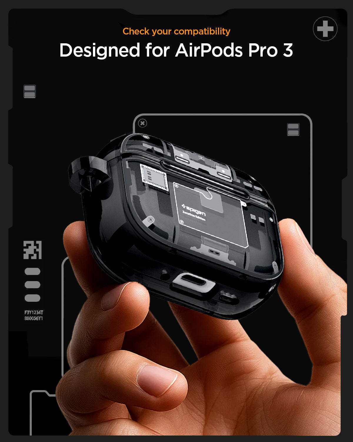 ACS09823 - AirPods Pro 3 Series Ultra Hybrid Zero One (MagFit) in Zero One Black showing check your compatibility. Designed for airpods pro 3