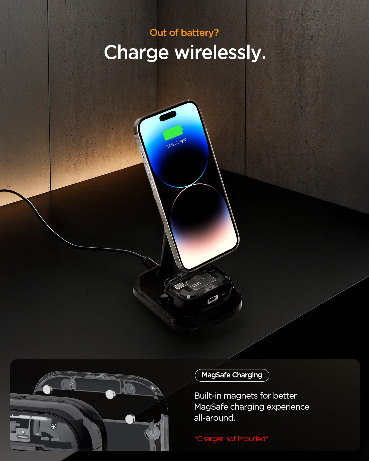 ACS09823 - AirPods Pro 3 Series Ultra Hybrid Zero One (MagFit) in Zero One Black out of battery? charge wirelessly. magsafe charging. built in magnets for better magsafe charging experience all around