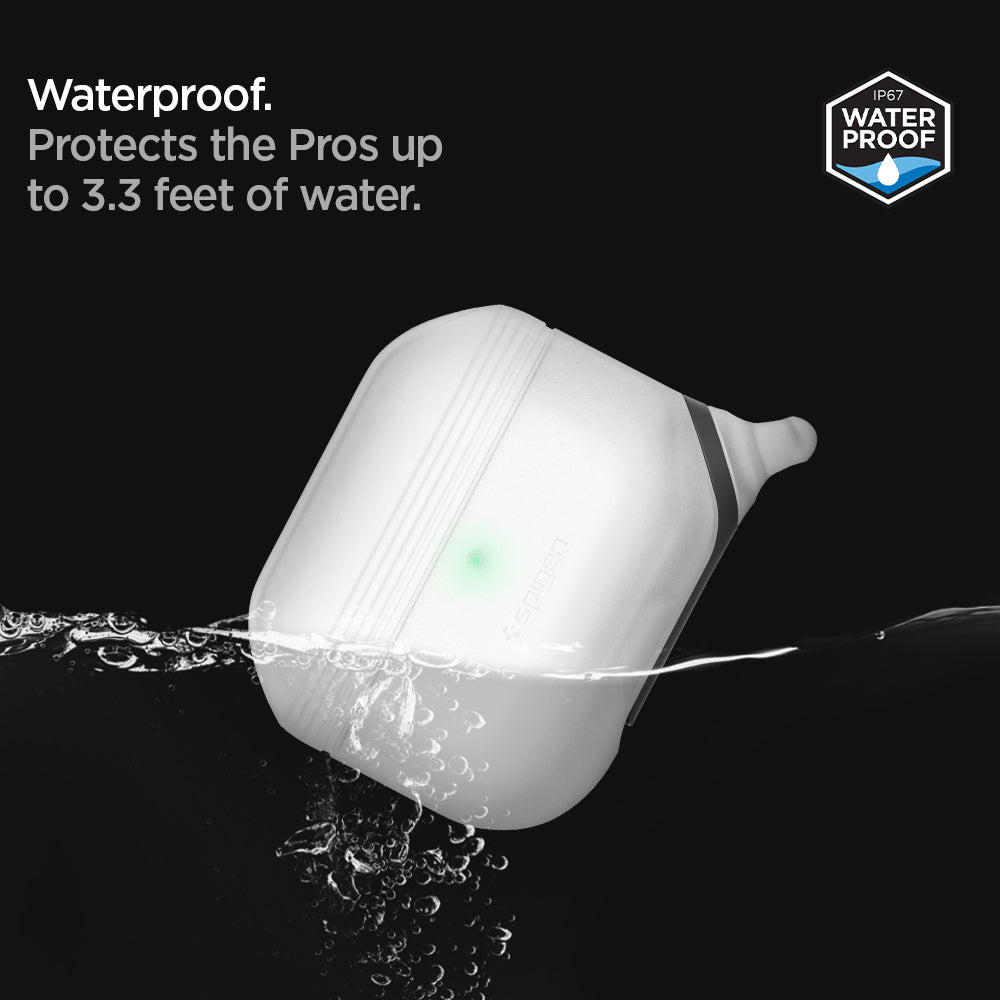 ASD02236 - Apple AirPods Pro / AirPods Pro 2 Case Slim Armor IP in frost clear showing its waterproof feature. Protects the Pros up to 3.3 feet of water