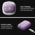 ASD00574 - AirPods Pro Case Urban Fit in Purple showing how it stay charging even with the case on. Precise cutout. Large cutout for wire charging