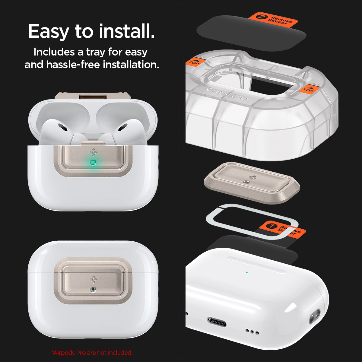 ASD06154 - AirPods Pro 2 Lock Fit M in Starlight showing how easy it is to install. Includes a tray for easy and hassle-free installation