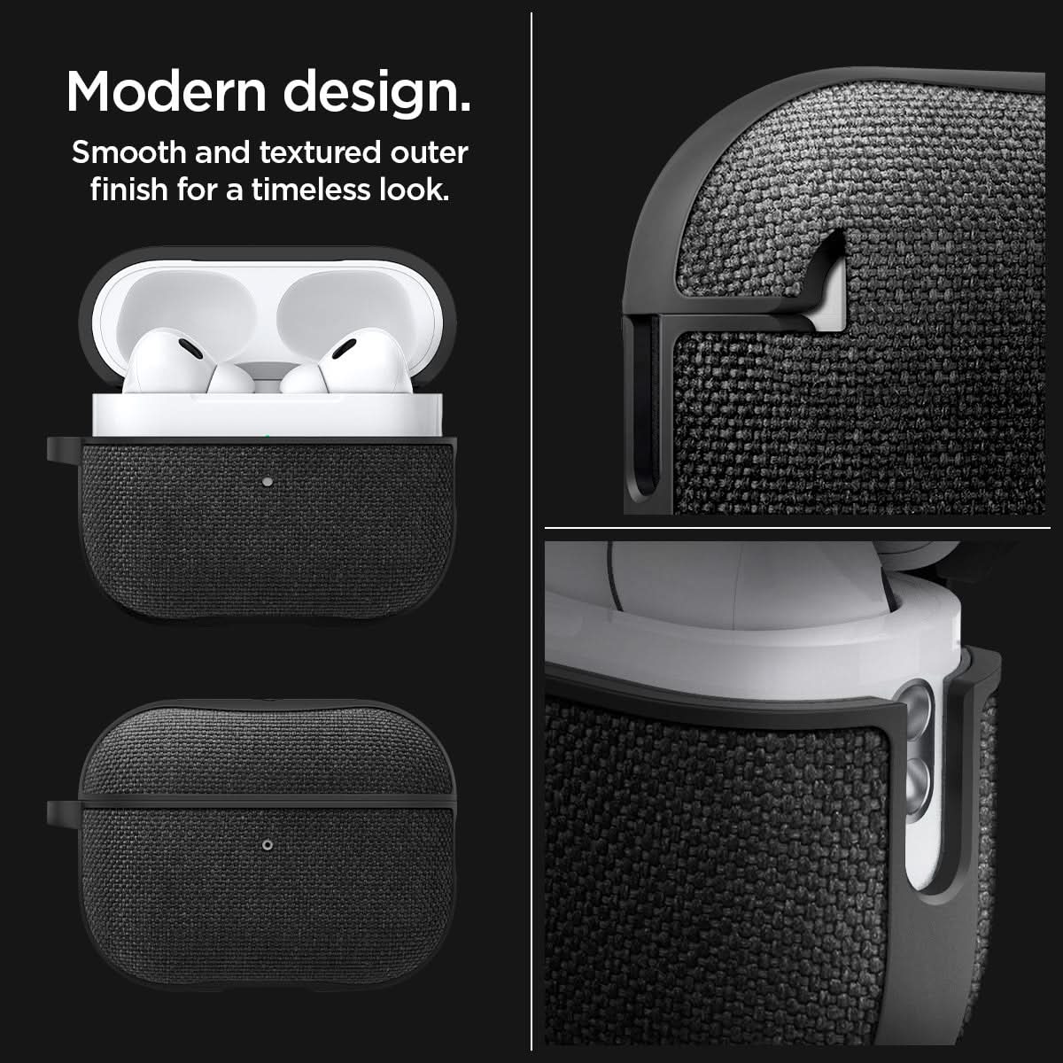 ACS05483 - Apple AirPods Pro 2 Case Urban Fit in black showing the modern design. Smooth and textured outer finish for a timeless look
