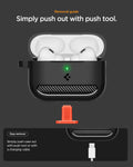 ACS09822 - AirPods Pro 3 Rugged Armor in Matte Black showing removal guide. simply push out with usb-c