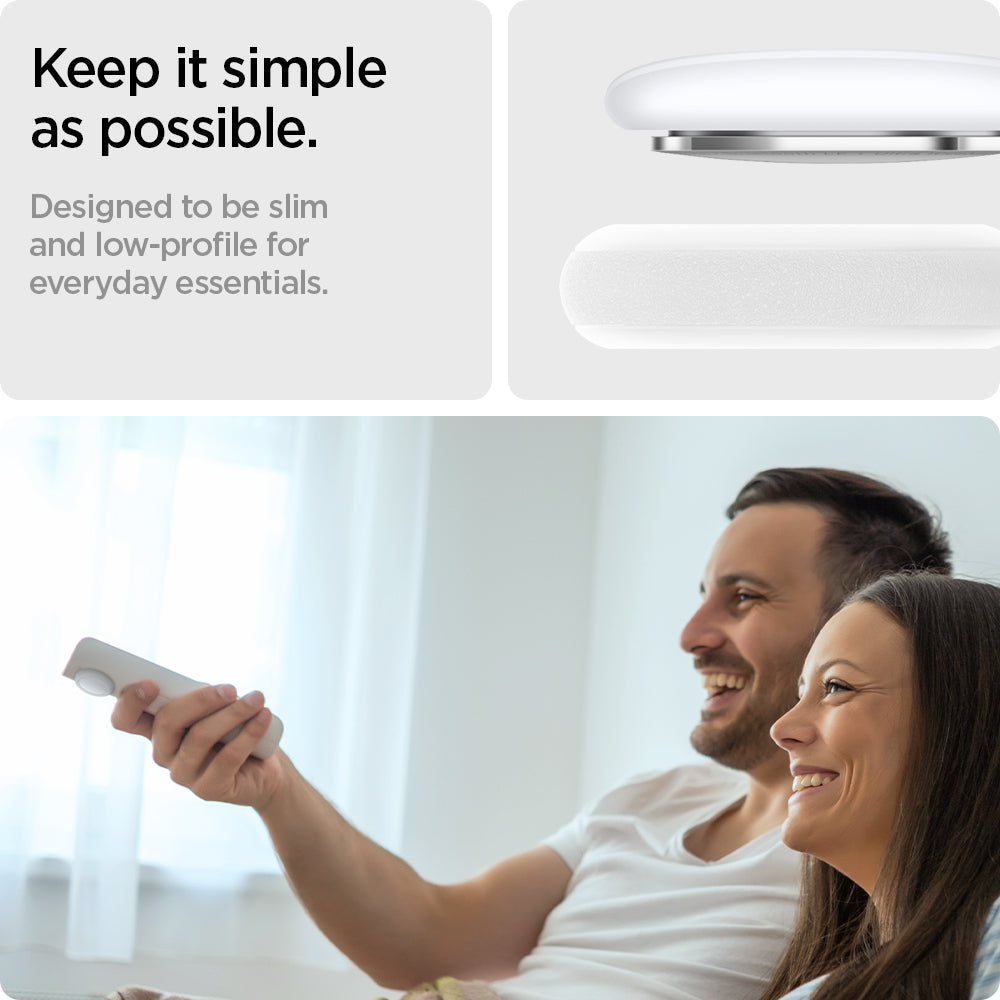 AHP03071 - Apple AirTag Case Silicone Fit in white showing the designed to be slim and low-profile for everyday essentials