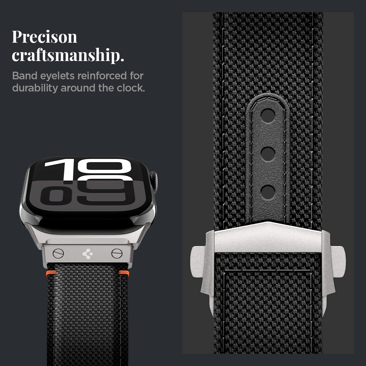AMP09304 - Apple Watch Ultra (49mm) Classic Fit in Black band eyelets reinforced for durability around the clock.