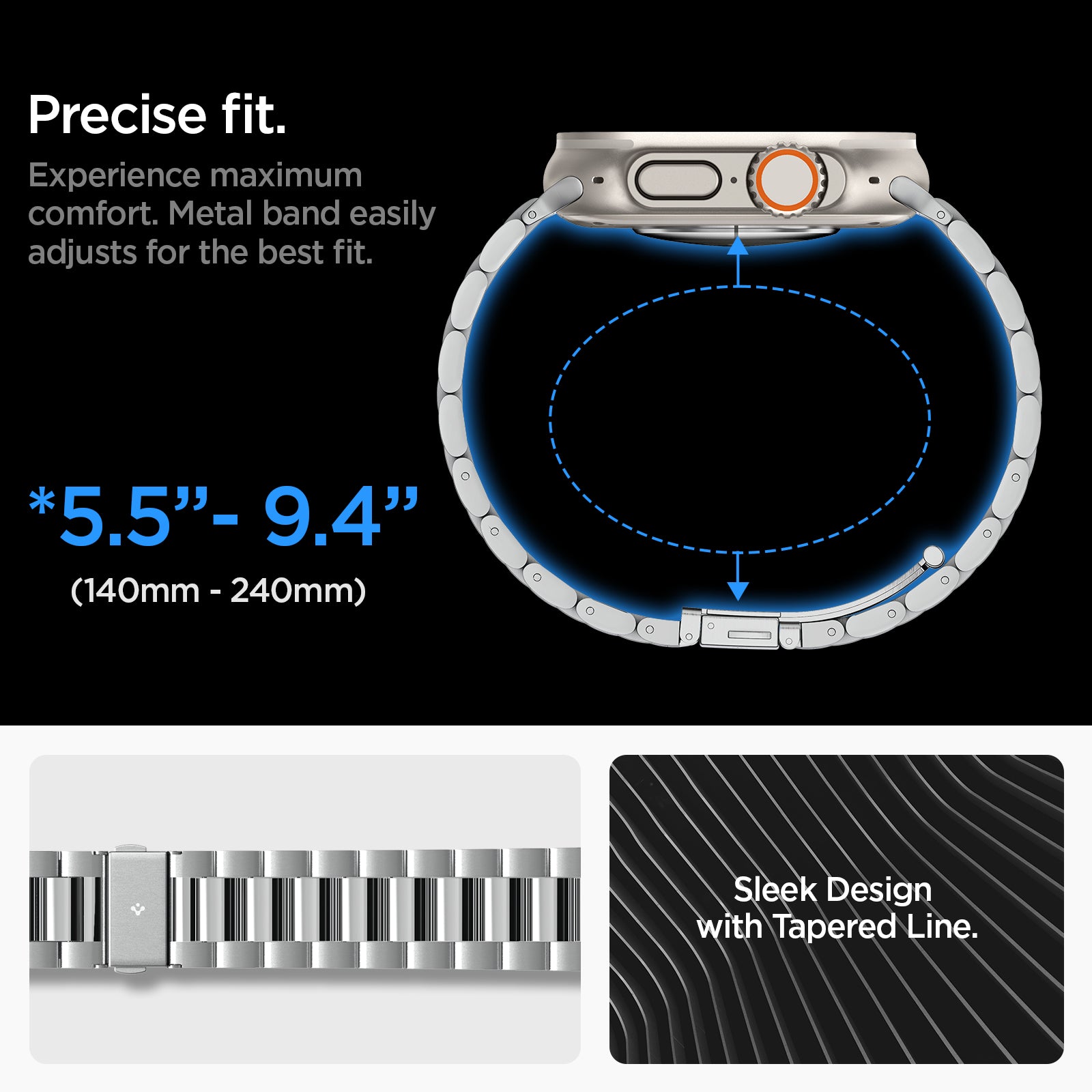AMP06357 - Apple Watch (41mm) Modern Fit 316L Band in Silver experience maximum comport. Metal band easily adjusts for the best fit. Precise fit(140mm-240mm)