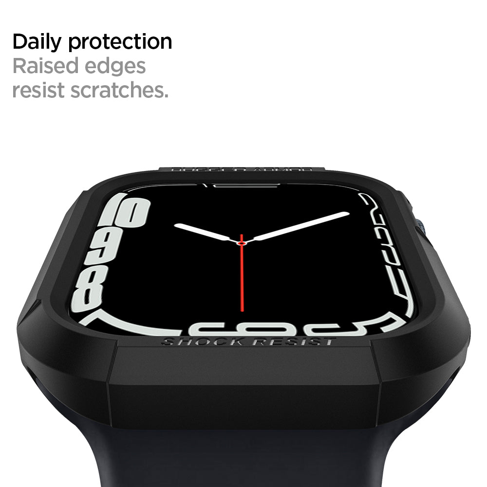 061CS24480 - Apple Watch Series (Apple Watch (41mm)) Case Rugged Armor in black shows daily protection raised edges resist scratches.
