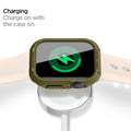 061CS26014 - Apple Watch Series (Apple Watch (41mm)) Case Rugged Armor in olive green charging on with the case on.