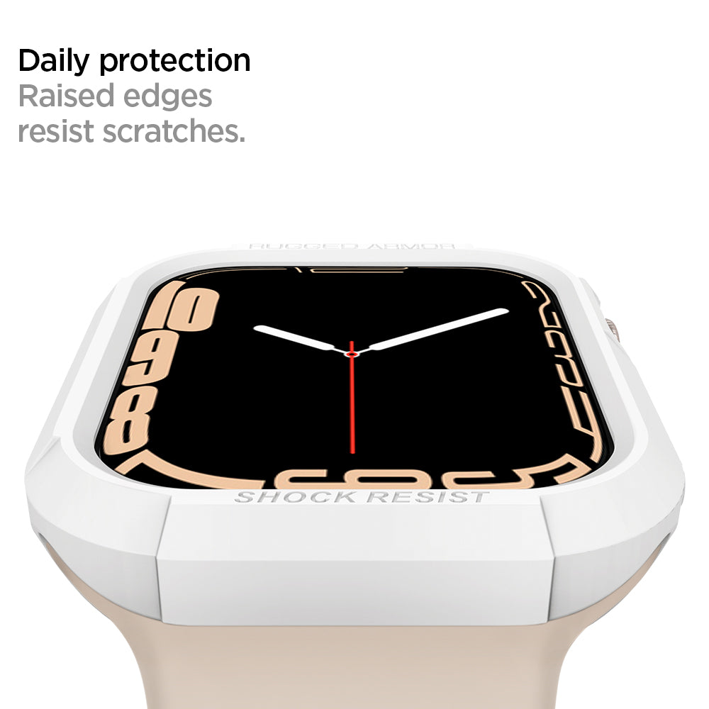 061CS24482 - Apple Watch Series (Apple Watch (41mm)) Case Rugged Armor in white shows daily protection raised edges resist scratches.