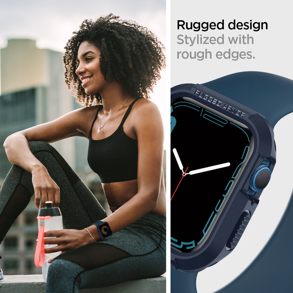 ACS02224 - Apple Watch Series (Apple Watch (45mm)) Case Rugged Armor in navy blue rugged design stylized with rough edges.