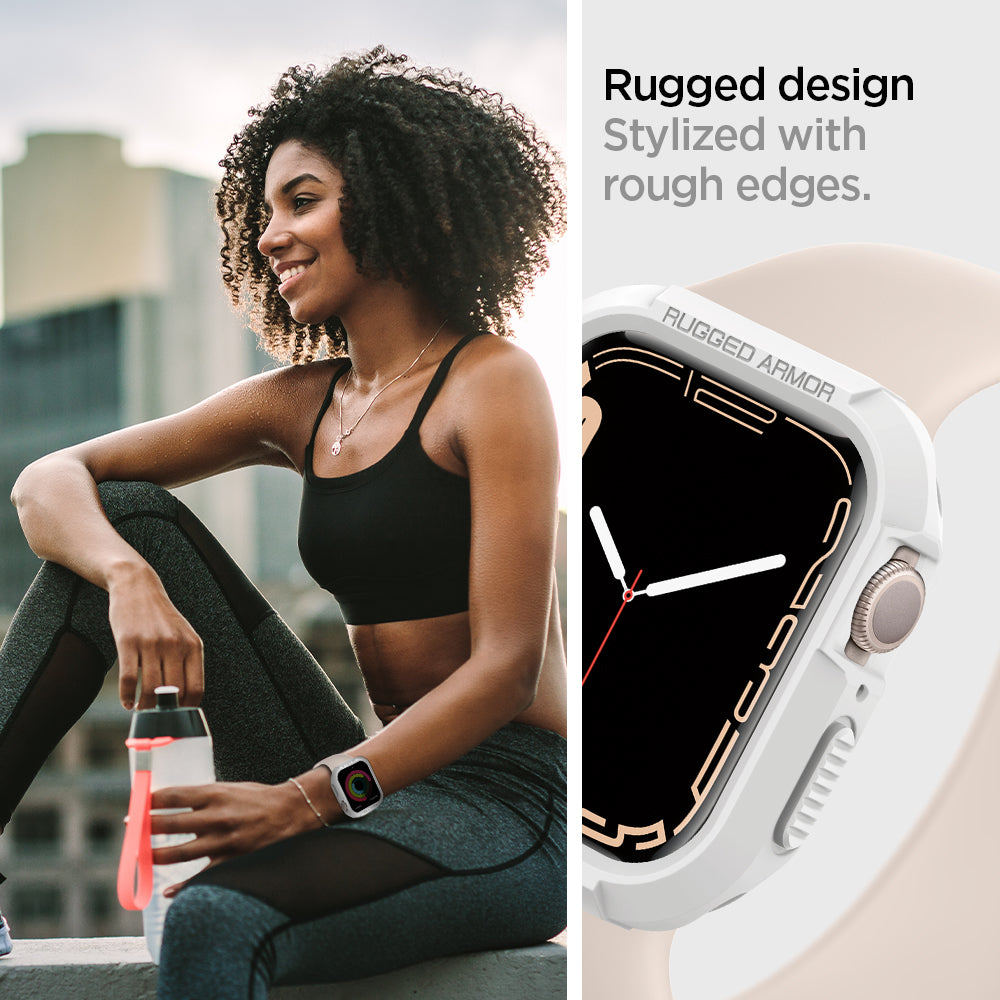 062CS24471 - Apple Watch (45mm) Rugged Armor in White rugged design stylized with rough edges.