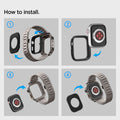 ACS07660 - Apple Watch (45mm) Case Metal Armor Pro in Gunmetal showing how to install. Showing 4 steps
