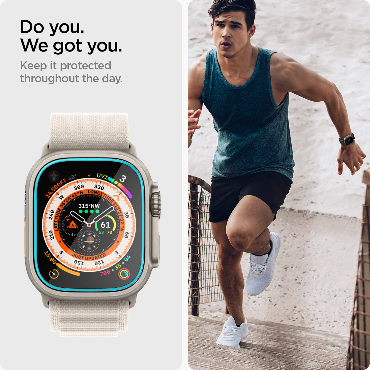 AGL05556 - Apple Watch Ultra Screen Protector EZ FIT Glas.tR showing keeping your device protected