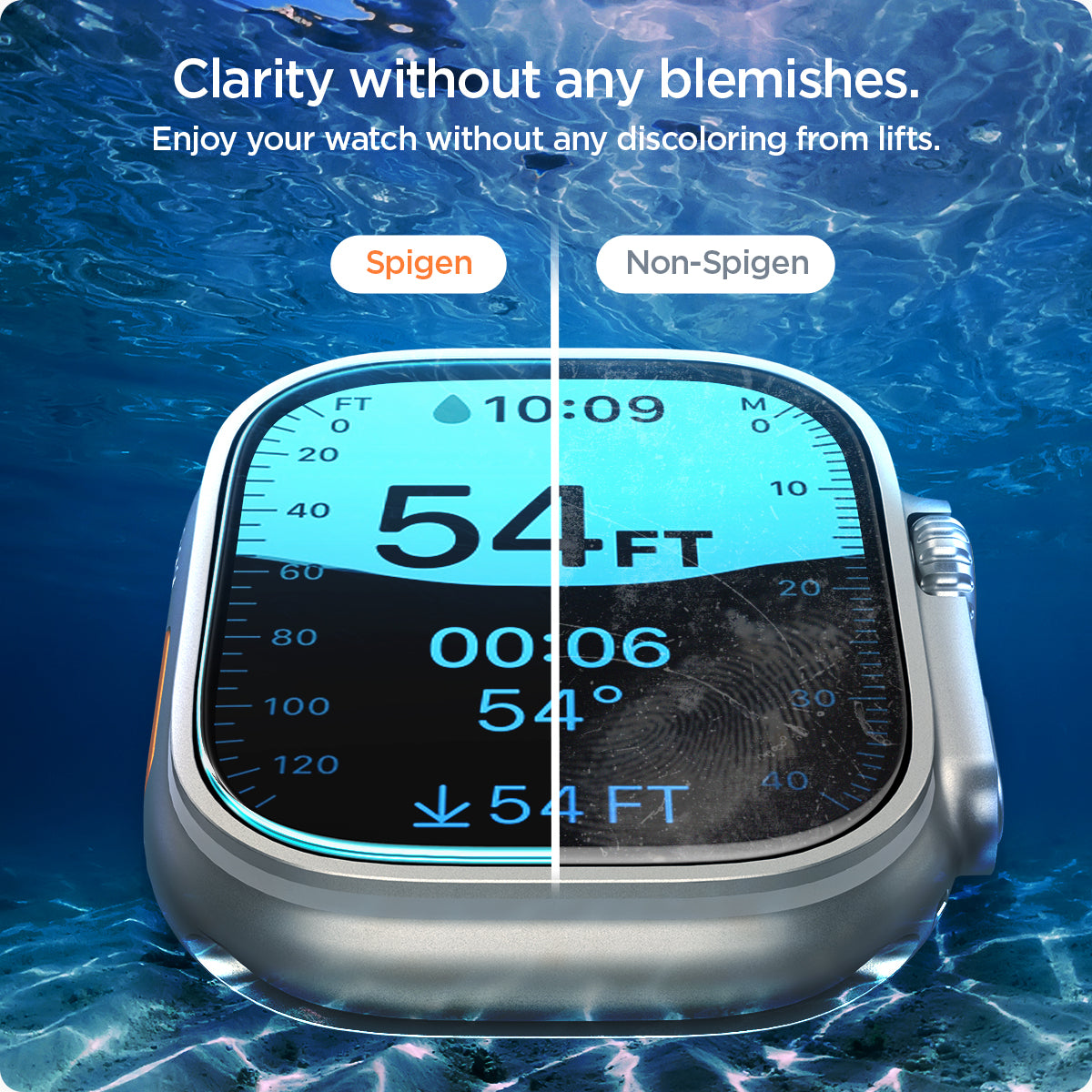 AGL05556 - Apple Watch Ultra Screen Protector EZ FIT Glas.tR showing the clarity without blemishes.