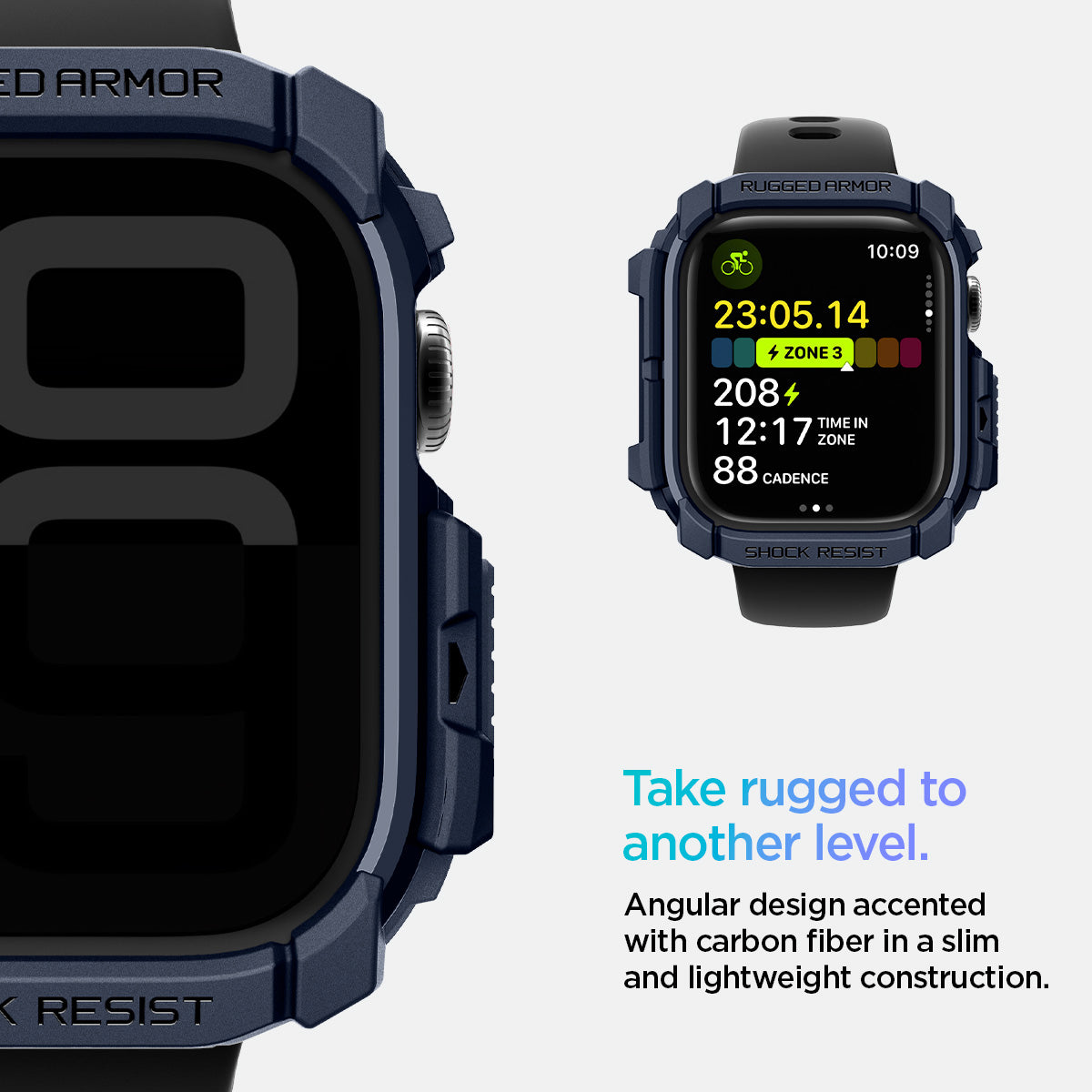 ACS08599 - Apple Watch 10 (46mm) Case Rugged Armor in Navy Blue angular design accented with carbon fiber in a slim and lightweight construction. Take rugged to another level.