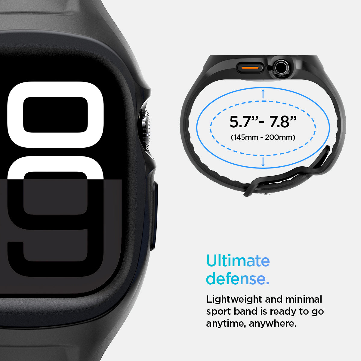 ACS09317 - Apple Watch 10 (46mm) Case Liquid Air Pro in Matte Black showing ultimate defense. Lightweight and minimal sport band is ready to go anytime, anywhere. 145mm-200mm.