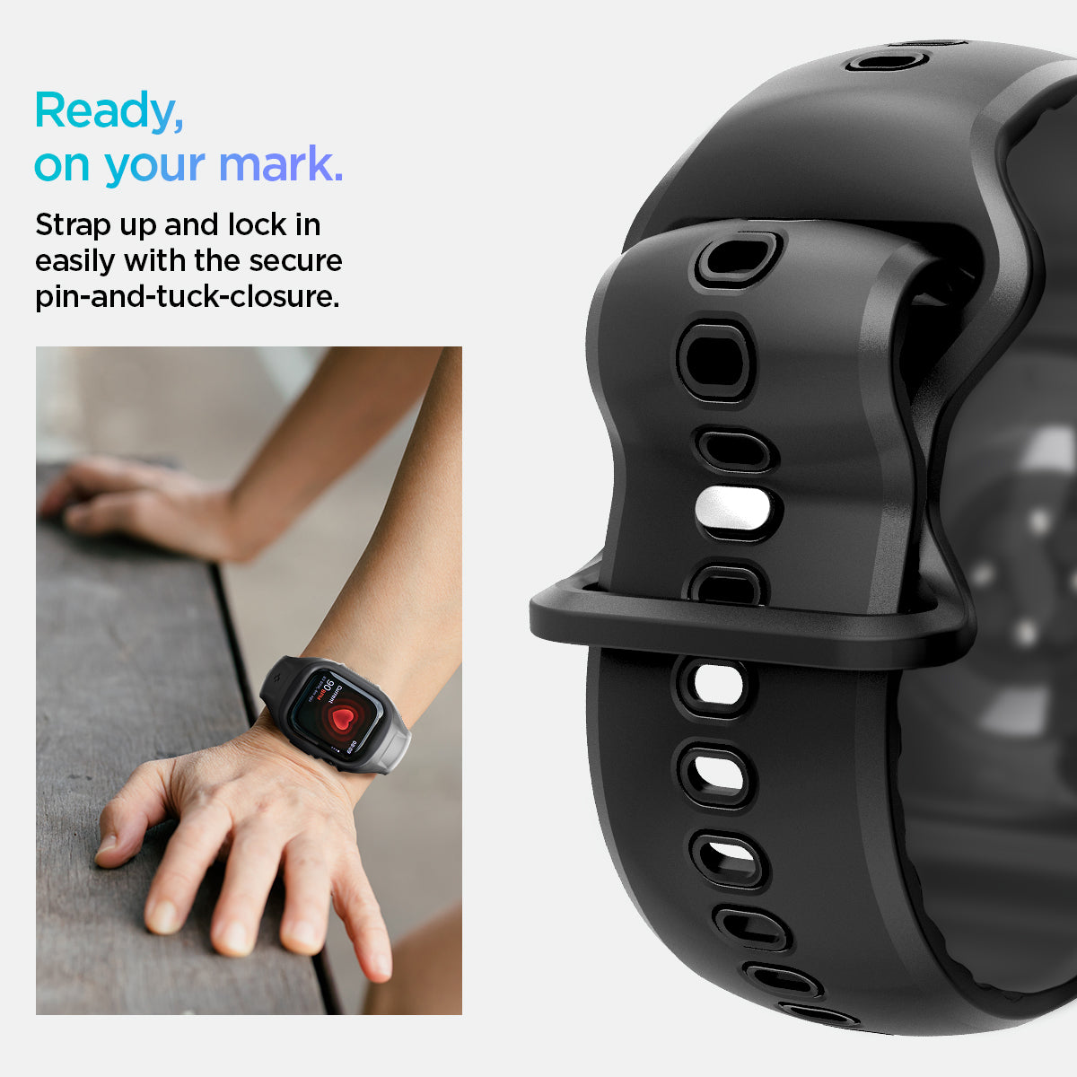 ACS09317 - Apple Watch 10 (46mm) Case Liquid Air Pro in Matte Black ready, on your mark. Strap up and lock in easily with the secure pin and tuck closure.