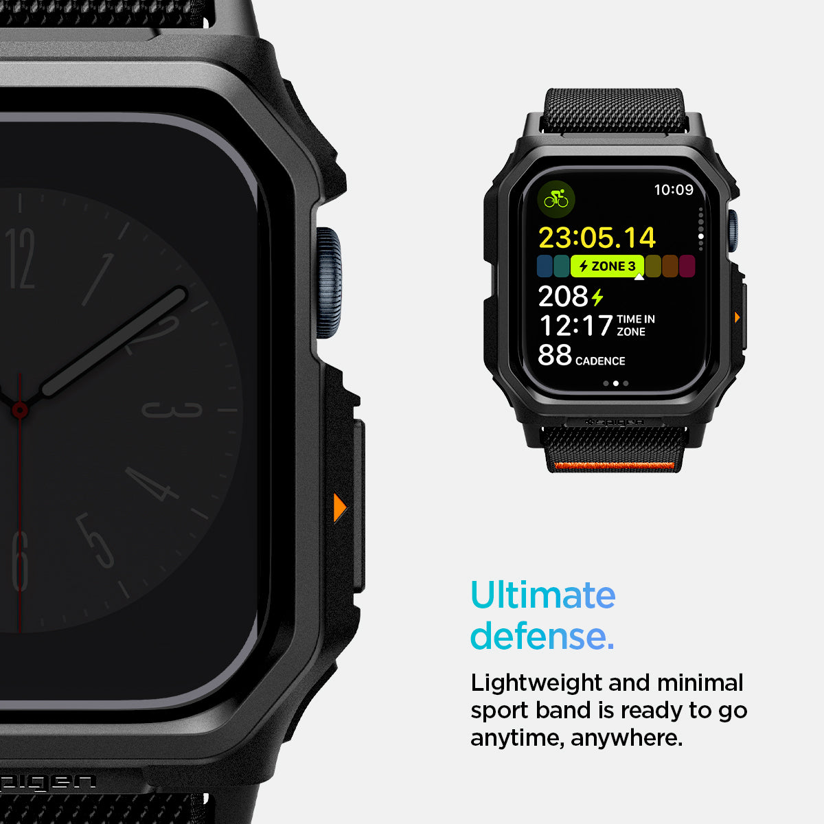 ACS08594 - Apple Watch (42mm) Case Lite Fit Pro in Matte Black showing the ultimate defense. Lightweight and minimal sport band is ready to go anytime, anywhere