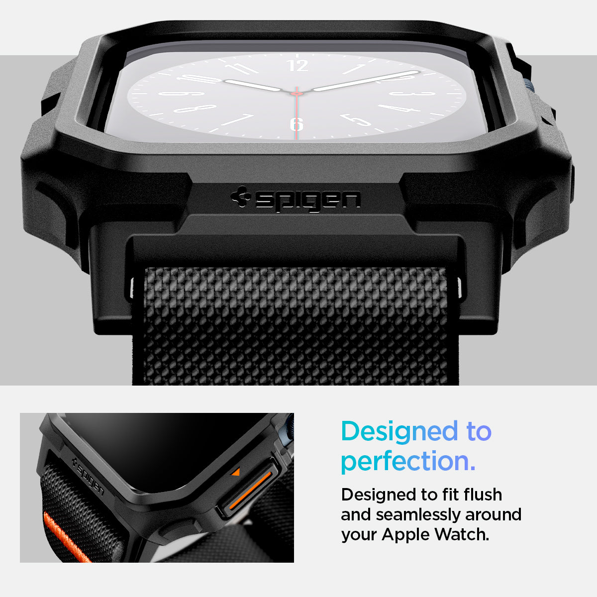 ACS08594 - Apple Watch (42mm) Case Lite Fit Pro in Matte Black showing the designed to perfection. Designed to fit flush and seamlessly around your Apple Watch