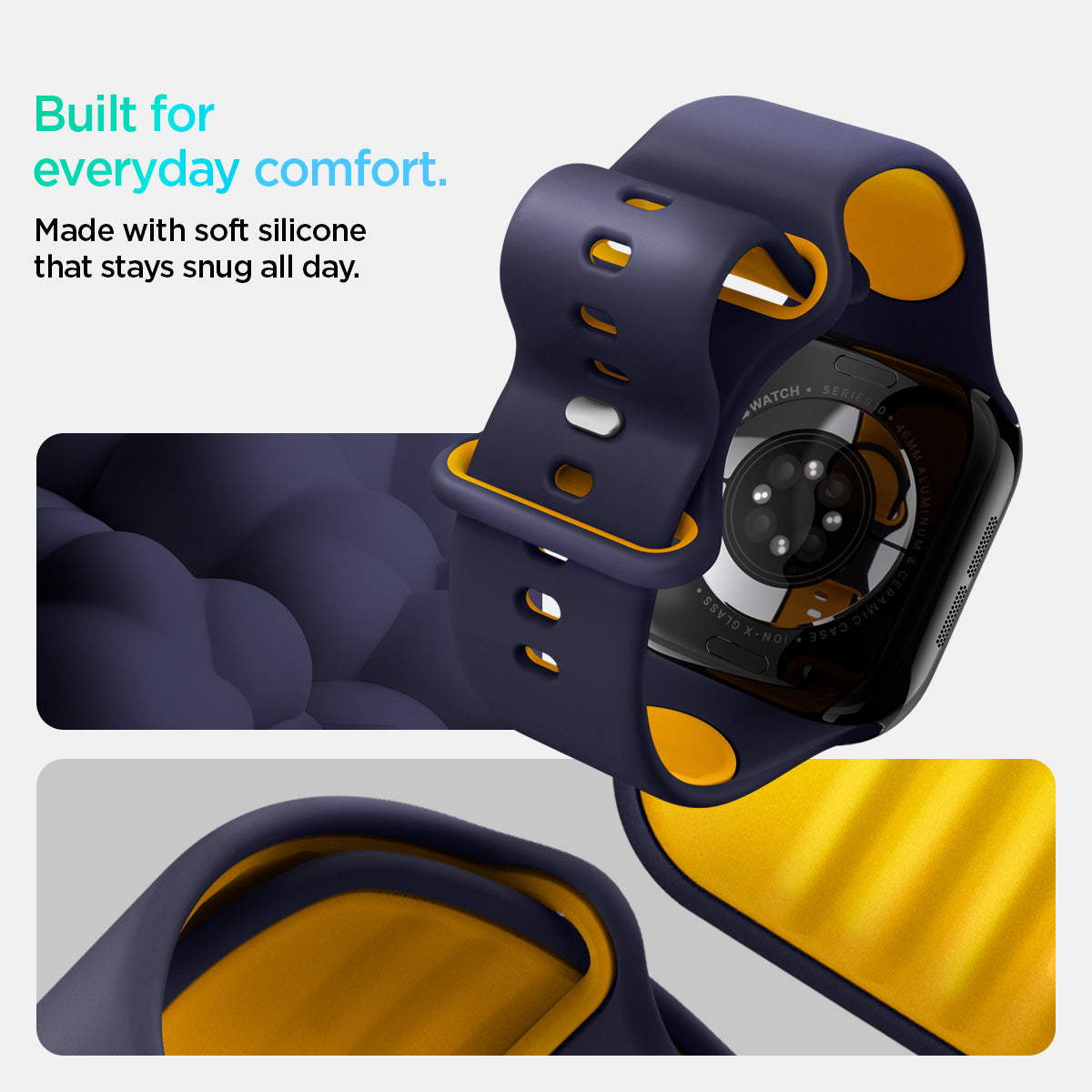 AMP09322 - Apple Watch Series - Nano Pop 46mm in Blueberry Navy built for everyday comfort. Made with soft silicone that stays snug all day.