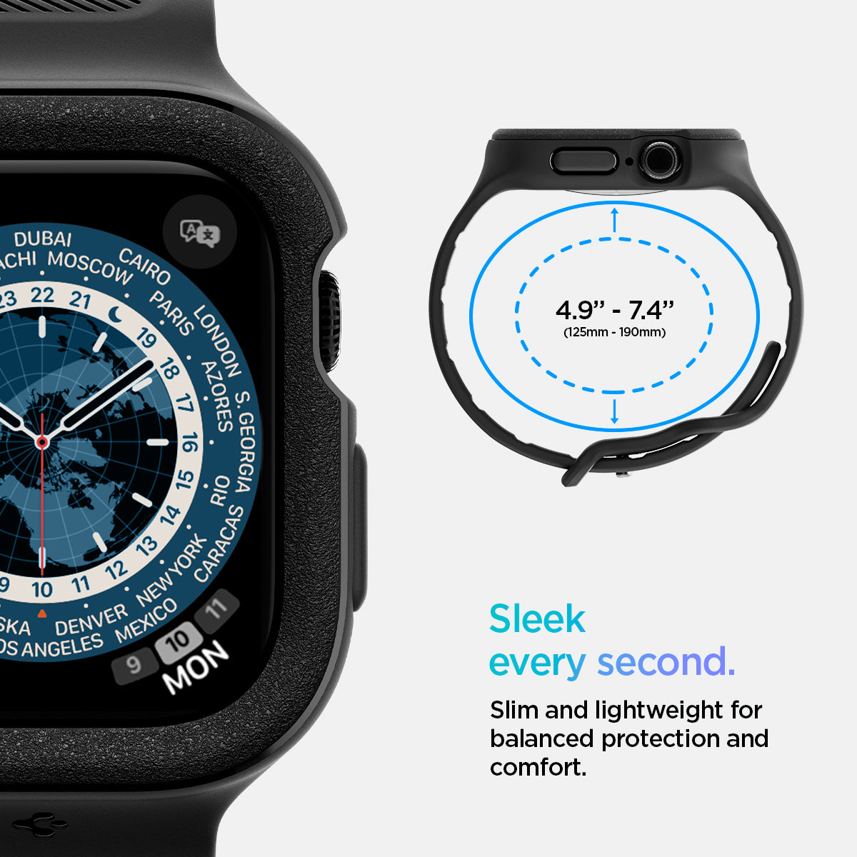 ACS09390 - Apple Watch 10 (42mm) Case Vault Pro in Matte Black slim and lightweight for balanced protection and comfort.
