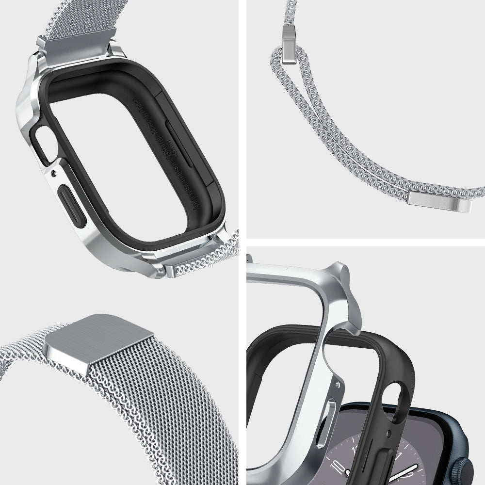 ACS04584 - Apple Watch Series (Apple Watch (45mm) Case Metal Fit Pro in silver showing the different angles