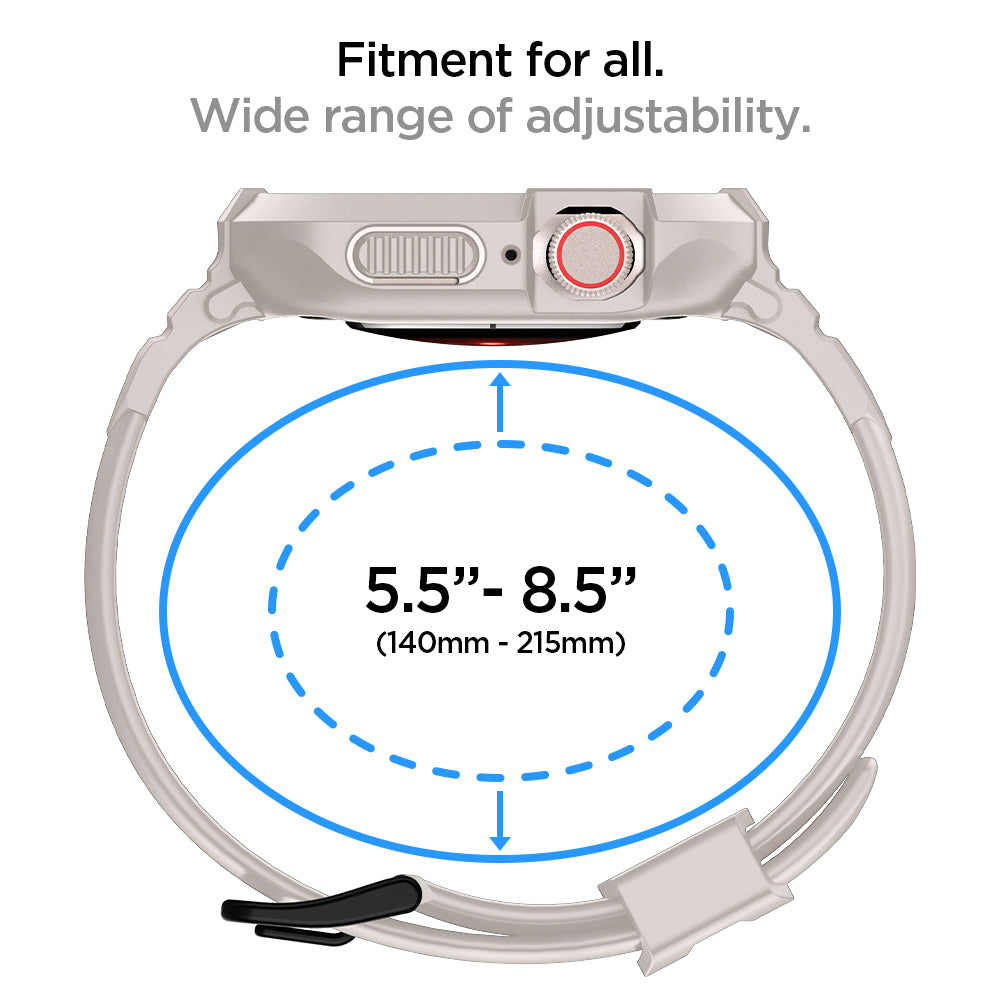 ACS07386 - Apple Watch (45mm) Rugged Armor Pro in Dune Beige fitment for all, wide range (140mm-215mm) of adjustability.