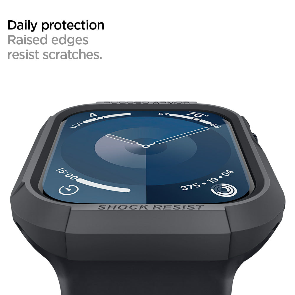 ACS07380 - Apple Watch (45mm) Rugged Armor in Dark Gray shows daily protection raised edges resist scratches.