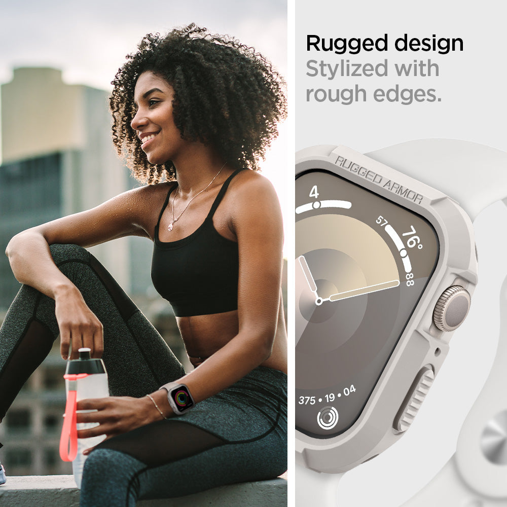 ACS07379 - Apple Watch (45mm) Rugged Armor in Dune Beige rugged design stylized with rough edges.