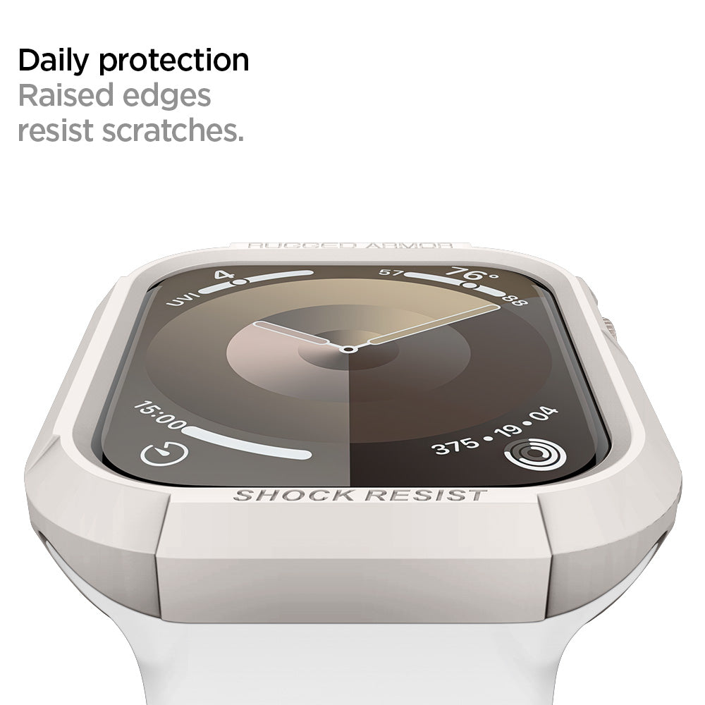 ACS07379 - Apple Watch (45mm) Rugged Armor in Dune Beige shows daily protection raised edges resist scratches.