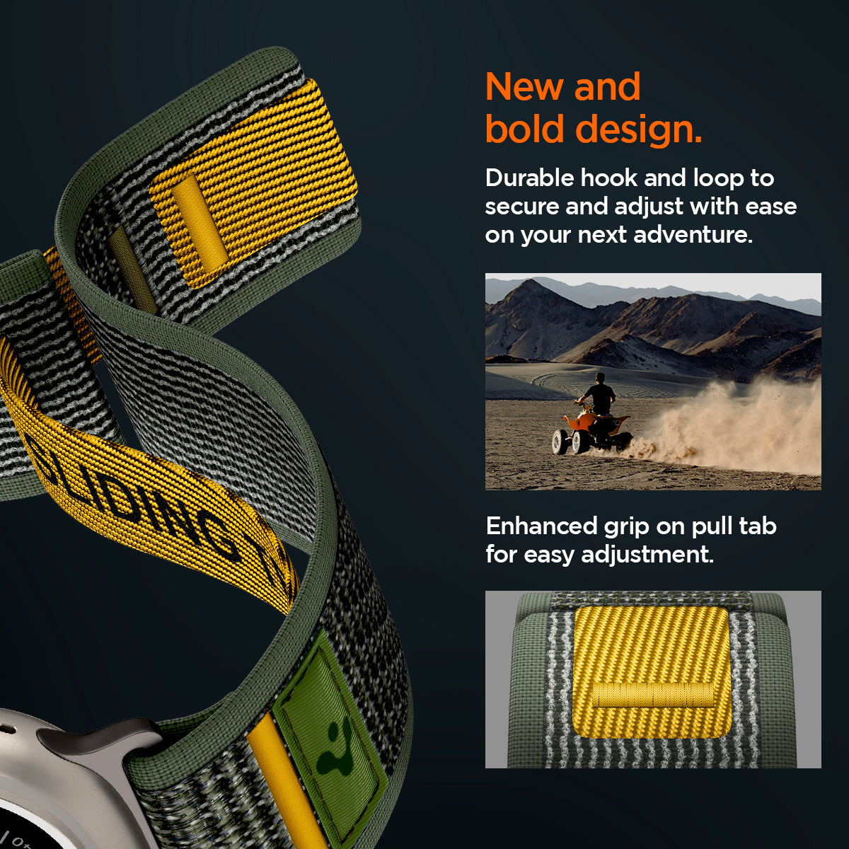 AMP09035 - Apple Watch 10 (46mm) Athlex Air in Active Green showing the new and bold design. Durable hook and loop to secure and adjust with ease on your next adventure. Enhanced grip on pull tab for easy adjustment
