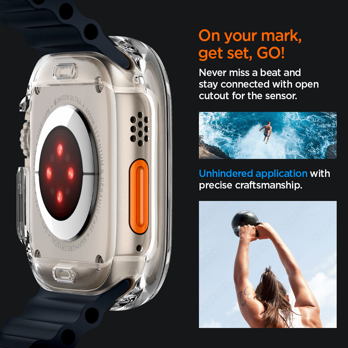 ACS05459 - Apple Watch Ultra (Apple Watch (49mm)) Case Ultra Hybrid in crystal clear never miss a beat and stay connected with open cutout for the sensor. unhindered application with precise craftsmanship.