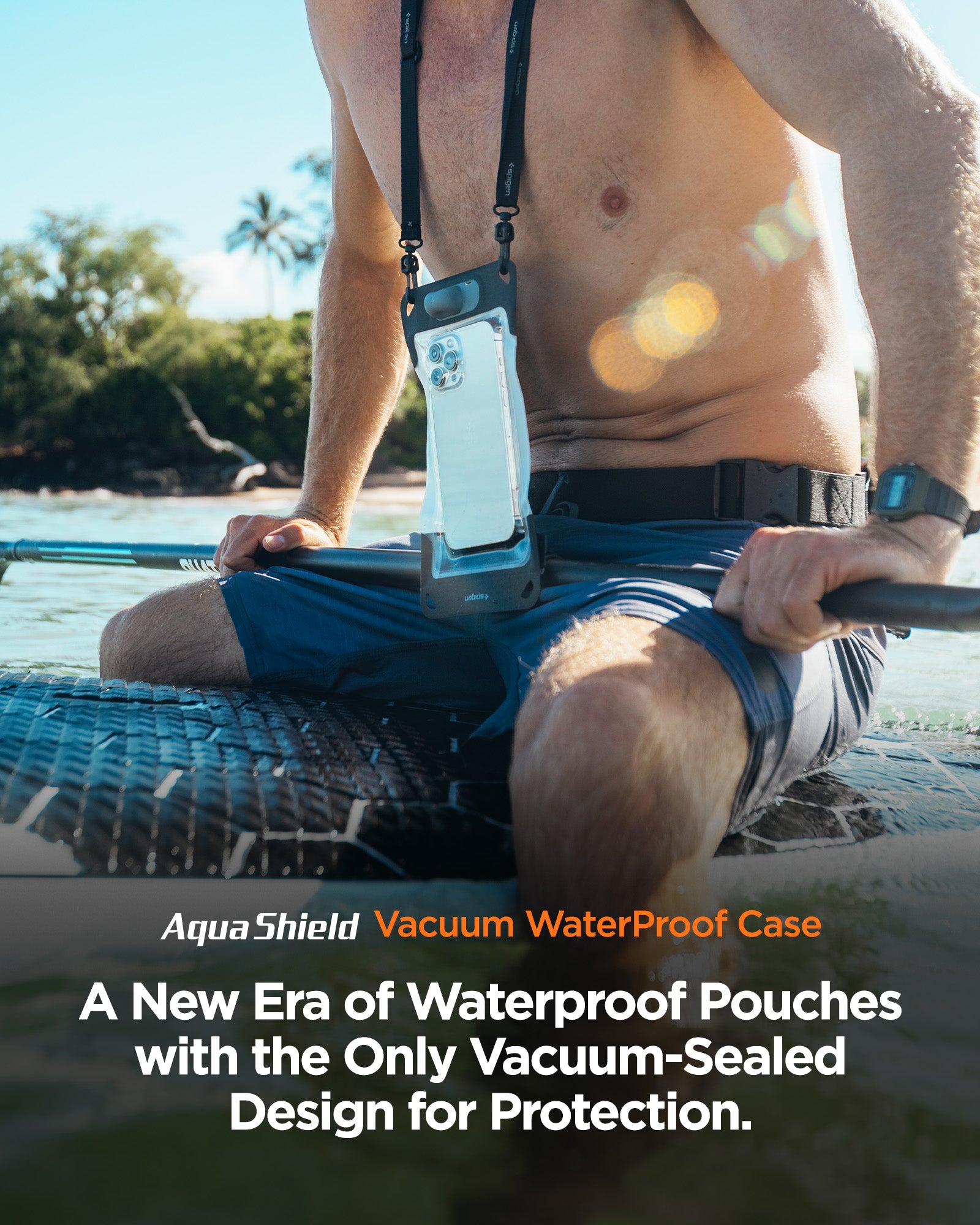 ACS09306 - AquaShield Waterproof Phone Pouch | A602 in Black showing the Aqua Shield Vacuum WaterProof Case. A New Era of Waterproof Pouches with the Only Vacuum-Sealed Design for Protection