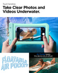ACS06019 - AquaShield Waterproof Floating Case (2 Pack) A610 in Mint showing the touch sensitivity, can take clear photos and videos underwater,, air pocket keeps the device dry and afloat