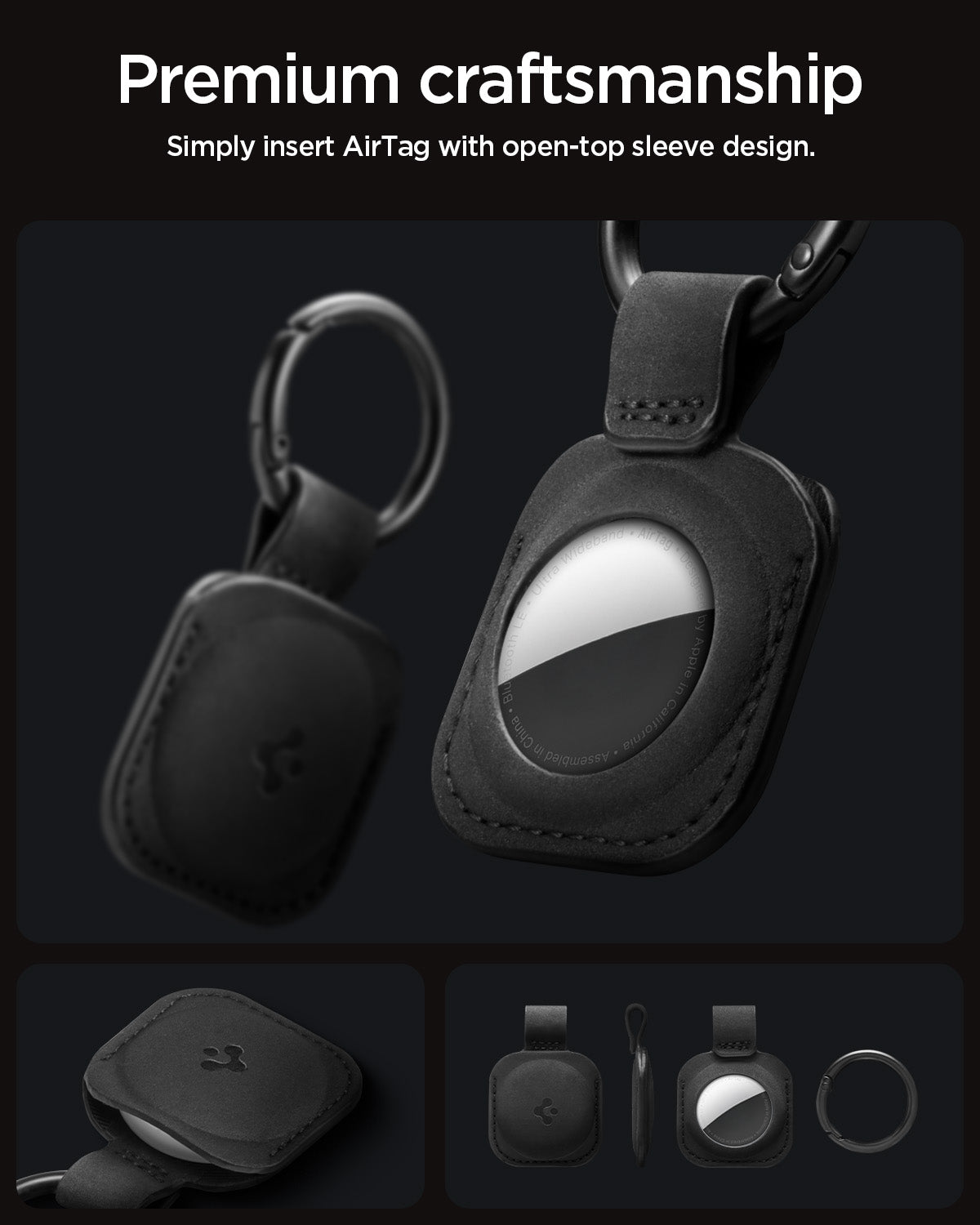 ACS09750 - AirTag Holder Keychain | AT200 in Black showing the premium craftsmanship. Simply insert AirTag with open-top sleeve design.