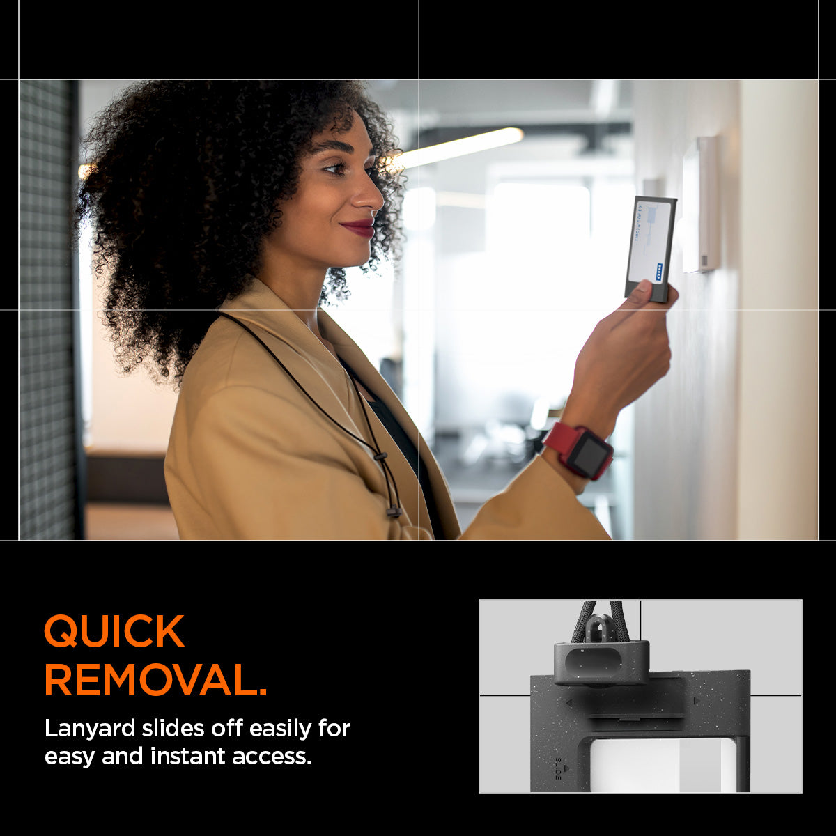 AFA08860 - Badge Holder MagSlide in Black showing the quick removal, lanyard slides off easily for easy and instant access