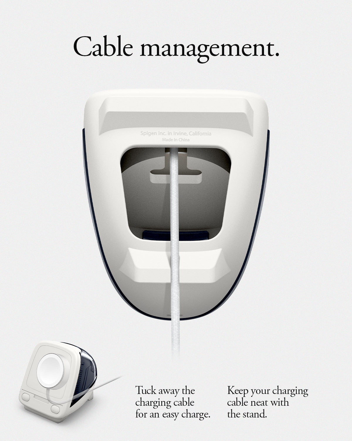 AMP09340 - Apple Watch Classic C1 Charger Stand in graphite cable management. tuck away the charging cable for an easy charge. Keep your charging cable neat with the stand.