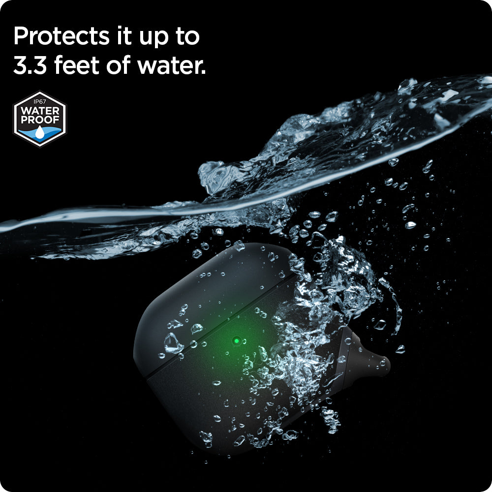 ASD01990 - Apple AirPods 3 Case Slim Armor IP in black showing how it protects up to 3.3 feet of water