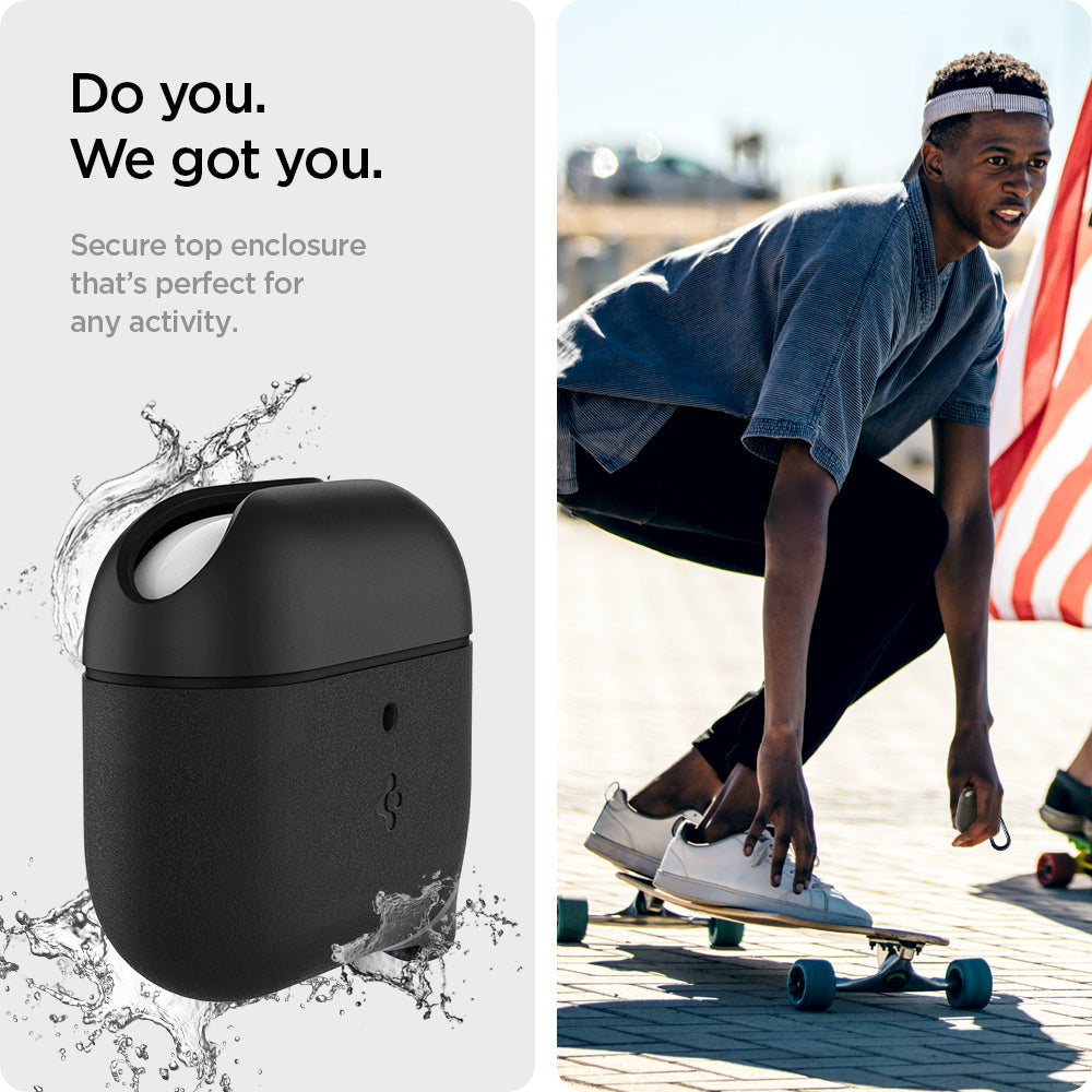 ASD01990 - Apple AirPods 3 Case Slim Armor IP in black showing the secure top enclosure that's perfect for any activity