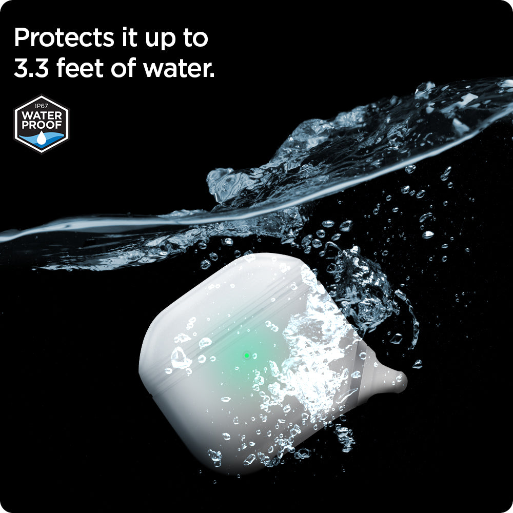 ASD02237 - Apple AirPods 3 Case Slim Armor IP in frost clear showing how it protects up to 3.3 feet of water