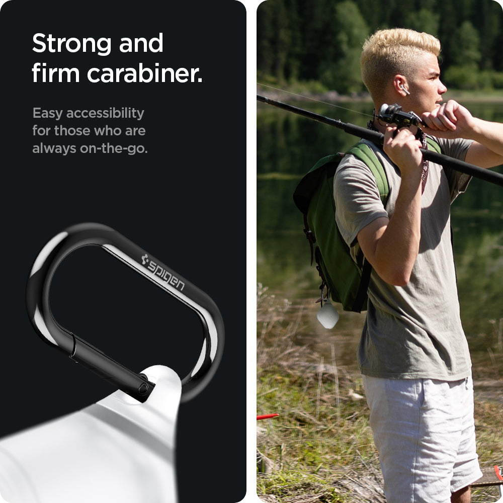 ASD02237 - Apple AirPods 3 Case Slim Armor IP in frost clear showing the strong and firm carabiner. Easy accessibility for those who are always on-the-go