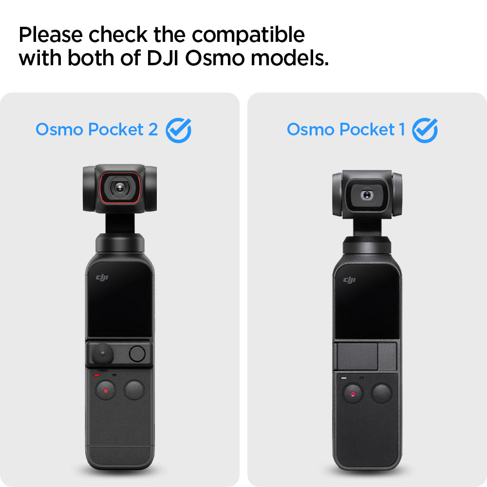 AGL09234 - DJI Osmo Action 5 Glas.tR SLIM in Clear showing the front screen, lens camera screen and the back screen protector hovering in front of the device with the packaging at the side
