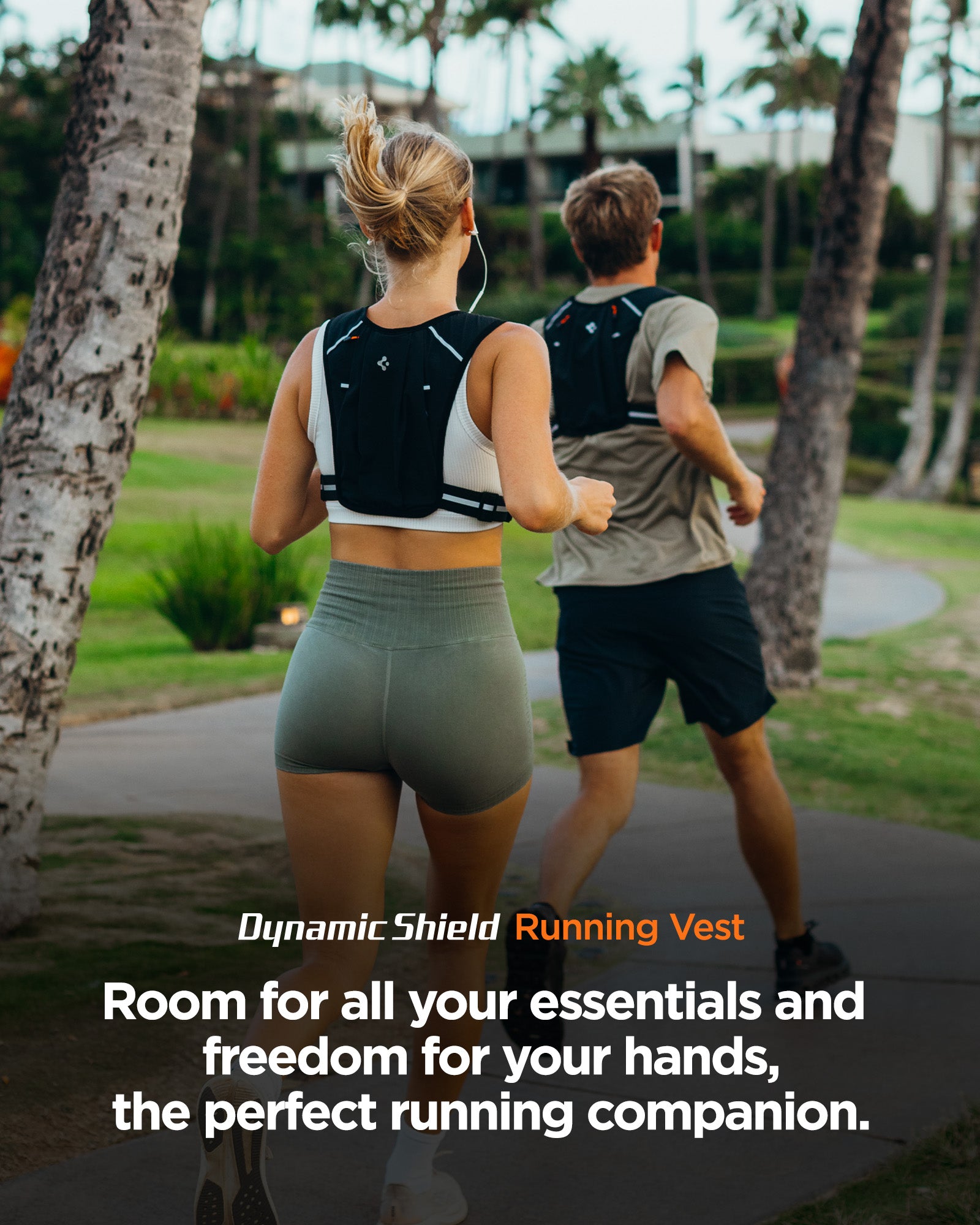 AMP07603 - Dynamic Shield™ Running Vest | A720 in Black showing the room for all your essentials and freedom for your hands, the perfect running companion