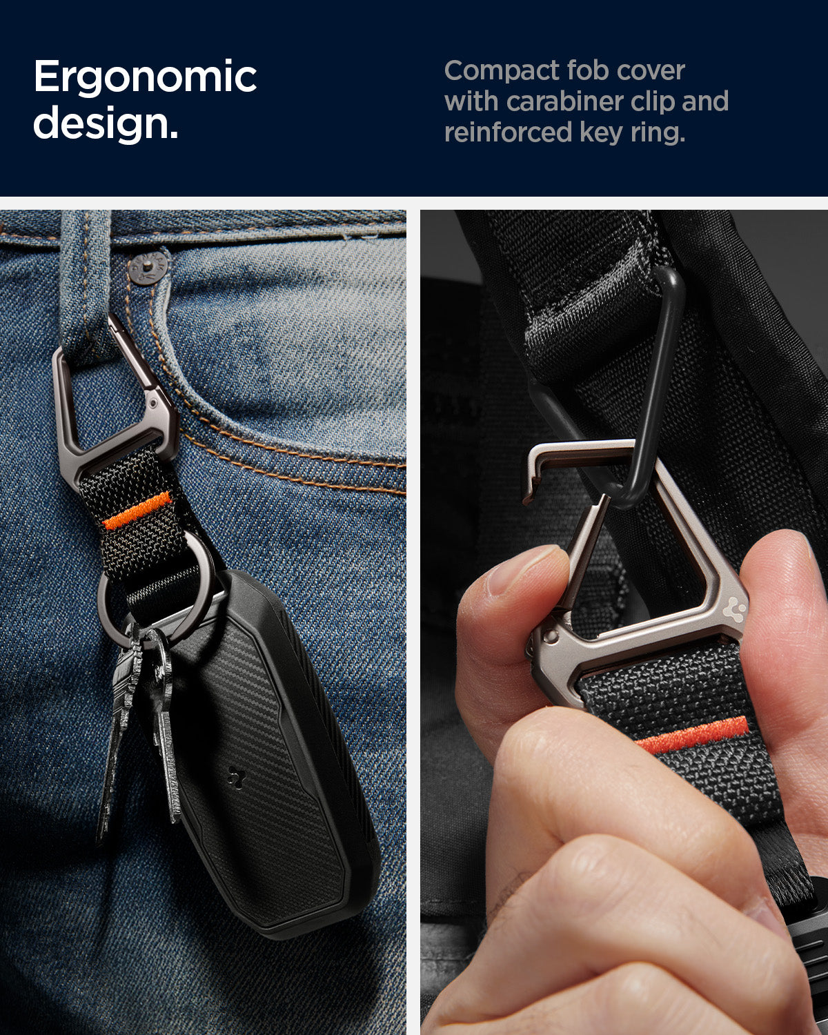ACS09430 - Ford Key Fob Cover | FK100 in Matte Black showing the ergonomic design. Compact fob cover with carabiner clip and reinforced key ring
