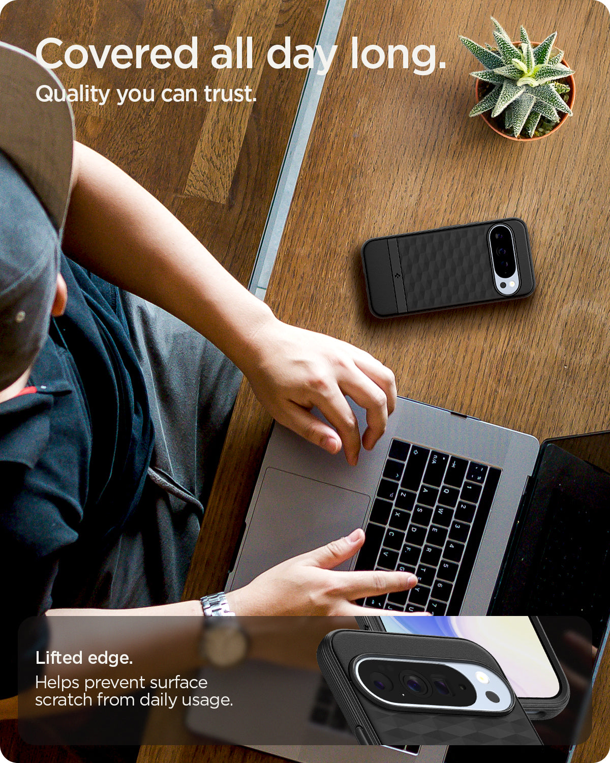 ACS09731 - Pixel 10 Pro XL Case Parallax (MagFit) in black showing the lifted edge. Helps prevent surface scratch from daily usage. Covered all day long. Quality you can trust.