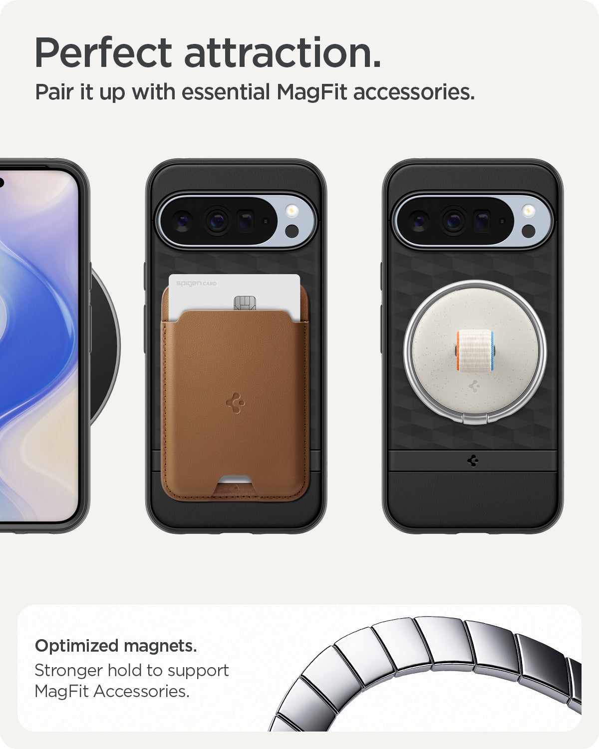 ACS09731 - Pixel 10 Pro XL Case Parallax (MagFit) in black showing the perfect attraction. Pair it up with essential MagFit accessories. Optimized magnets. Stronger hold to support MagFit accessories.