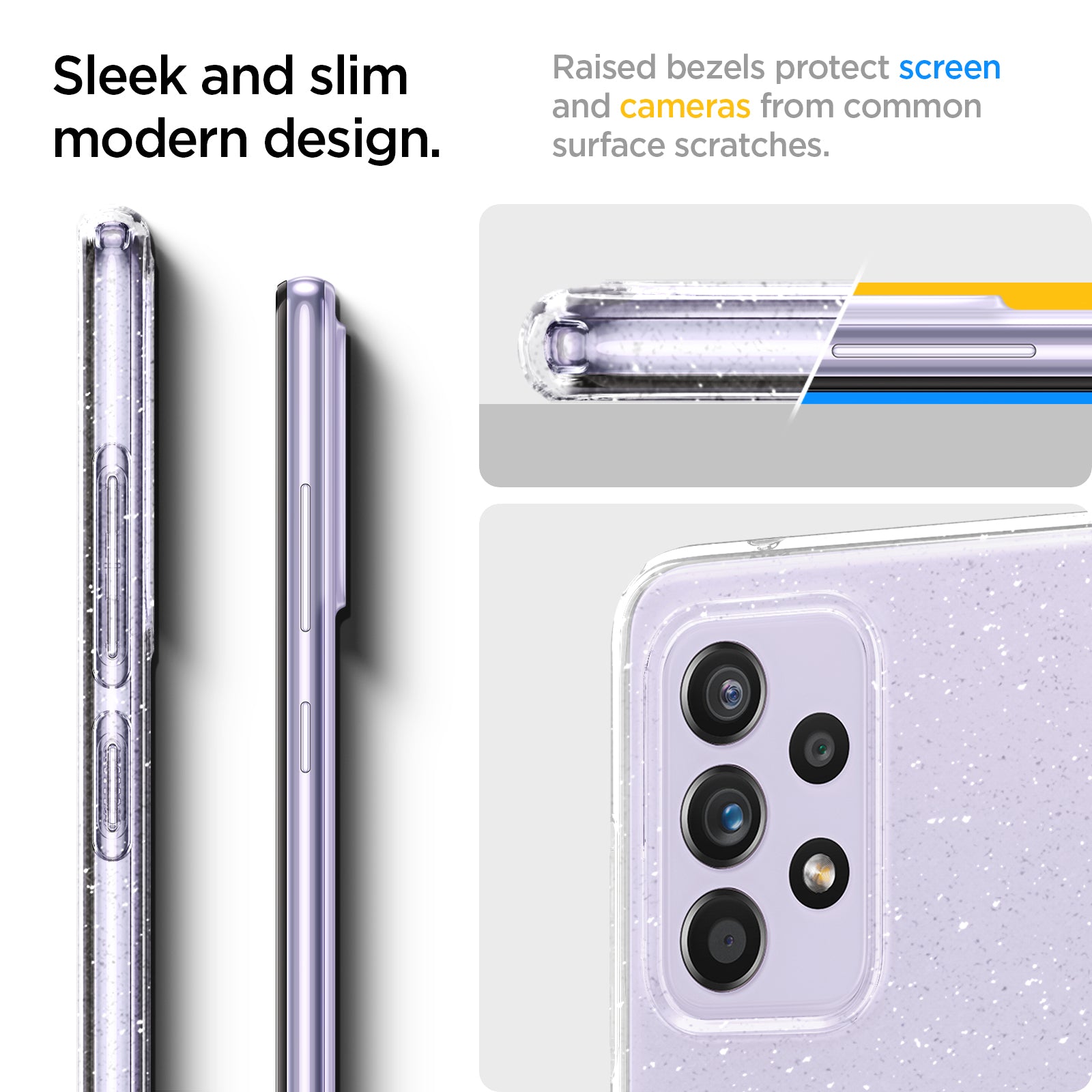 ACS02317 - Galaxy A52 Case Liquid Crystal Glitter in Crystal Quartz sleek and slim modern design. Raised bezels protect screen and cameras from common surface scratches.