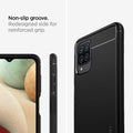 ACS02786 - Galaxy A12 Case Rugged Armor in Matte Black showing the non-slip groove. Redesigned side for reinforced grip