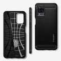 ACS02786 - Galaxy A12 Case Rugged Armor in Matte Black showing the back, inner, side, top and bottom