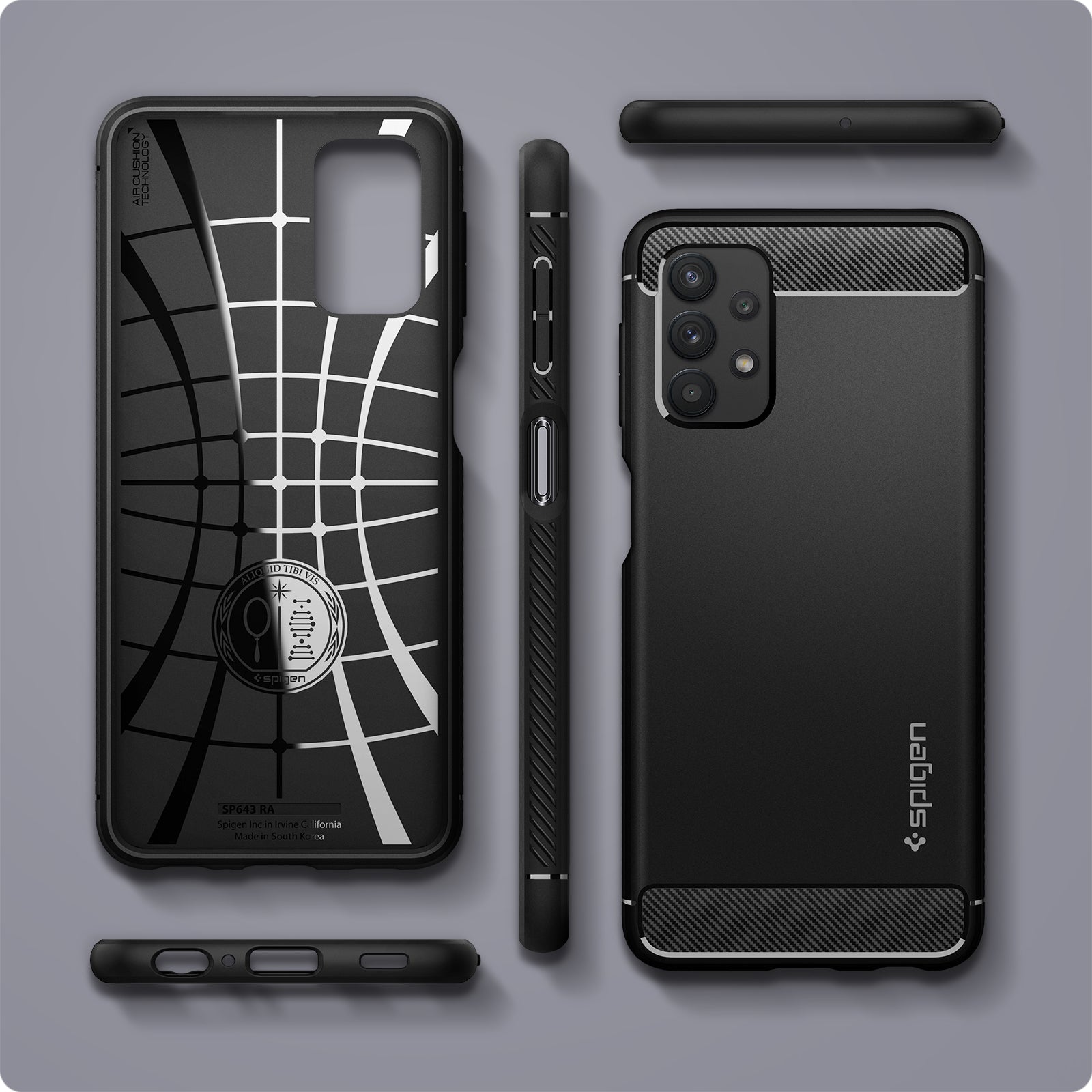 ACS03046 - Galaxy A32 5G Case Rugged Armor in Matte Black showing the back, inner, side, top and bottom